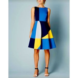 Boden Colorblock Midi Dress - Blue, Yellow, White, Black